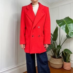 Vintage 100% Wool Red Pea Coat Size 10